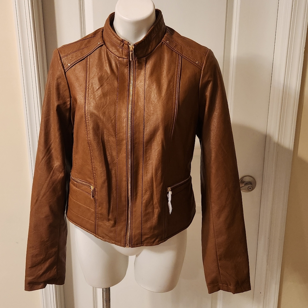 Guess new with tags brown faux leather jacket XL